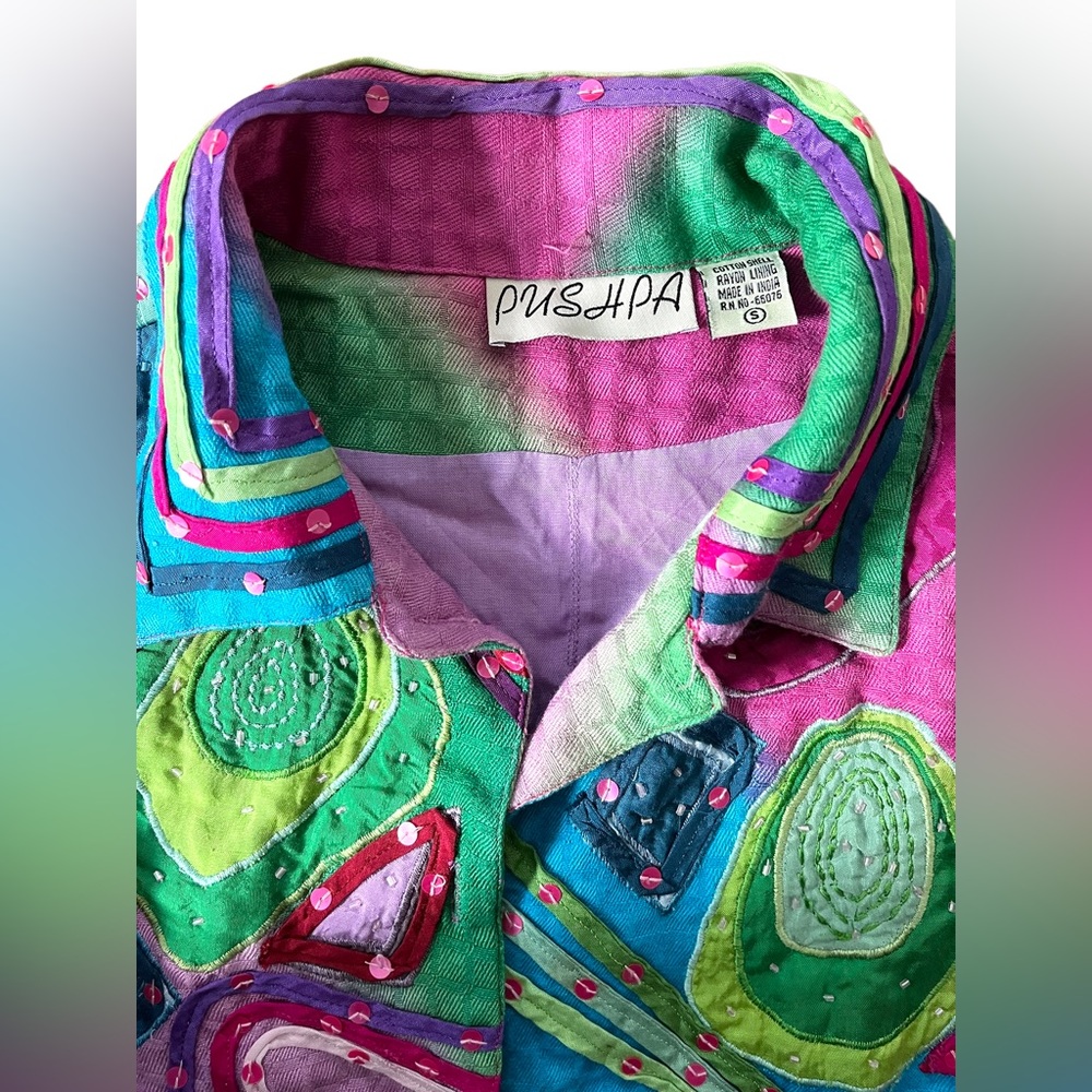 Pushpa vintage 1980s Embroidered Sequins Rainbow Jacket - Picture 3 of 3